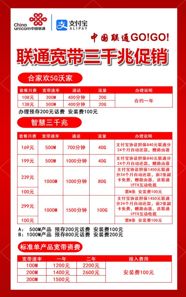 2022沈阳联通宽带无线WIFI套餐价格表 沈阳市宽带办理安装插图2