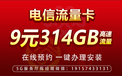 中国电信东洲手机卡（9元包84G通用流量+230G定向流量）