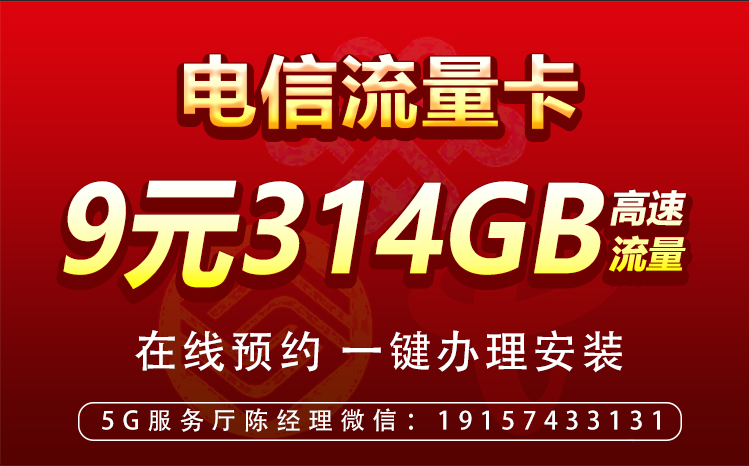 中国电信东洲手机卡（9元包84G通用流量+230G定向流量）
