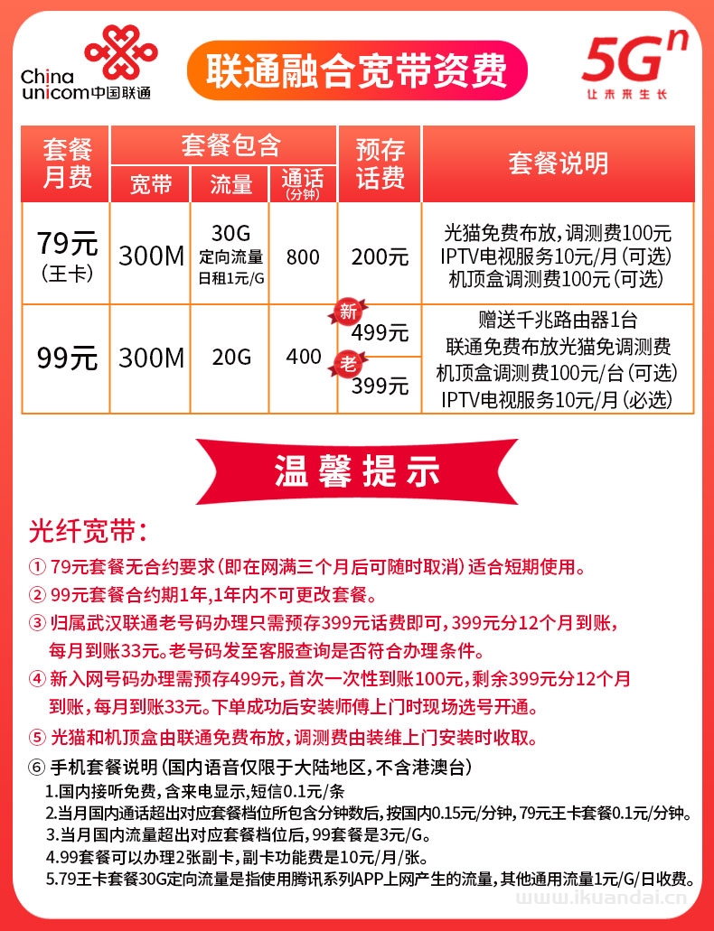 武汉联通宽带套餐价格大全