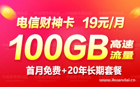 电信财神卡（19元100GB流量 20年长期套餐办理）