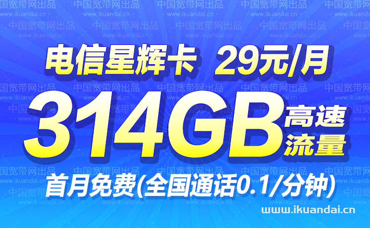电信星辉卡流量卡办理（29元月包314GB全国高速流量）