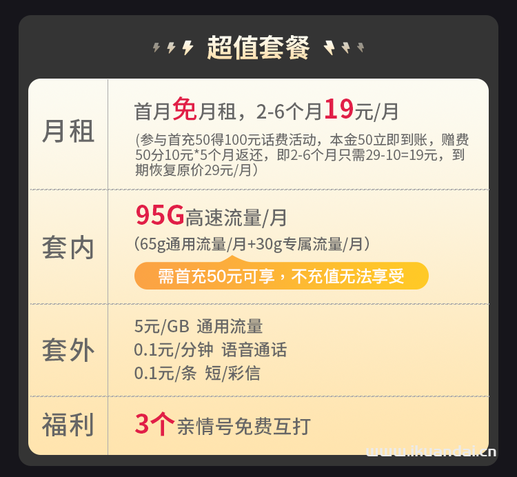 2023电信星卡 19元95GB全国流量卡套餐办理