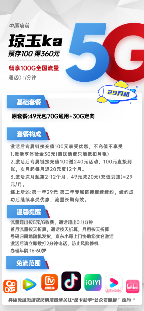 电信5G流量卡29元100GB正规套餐办理（长期优惠）插图2