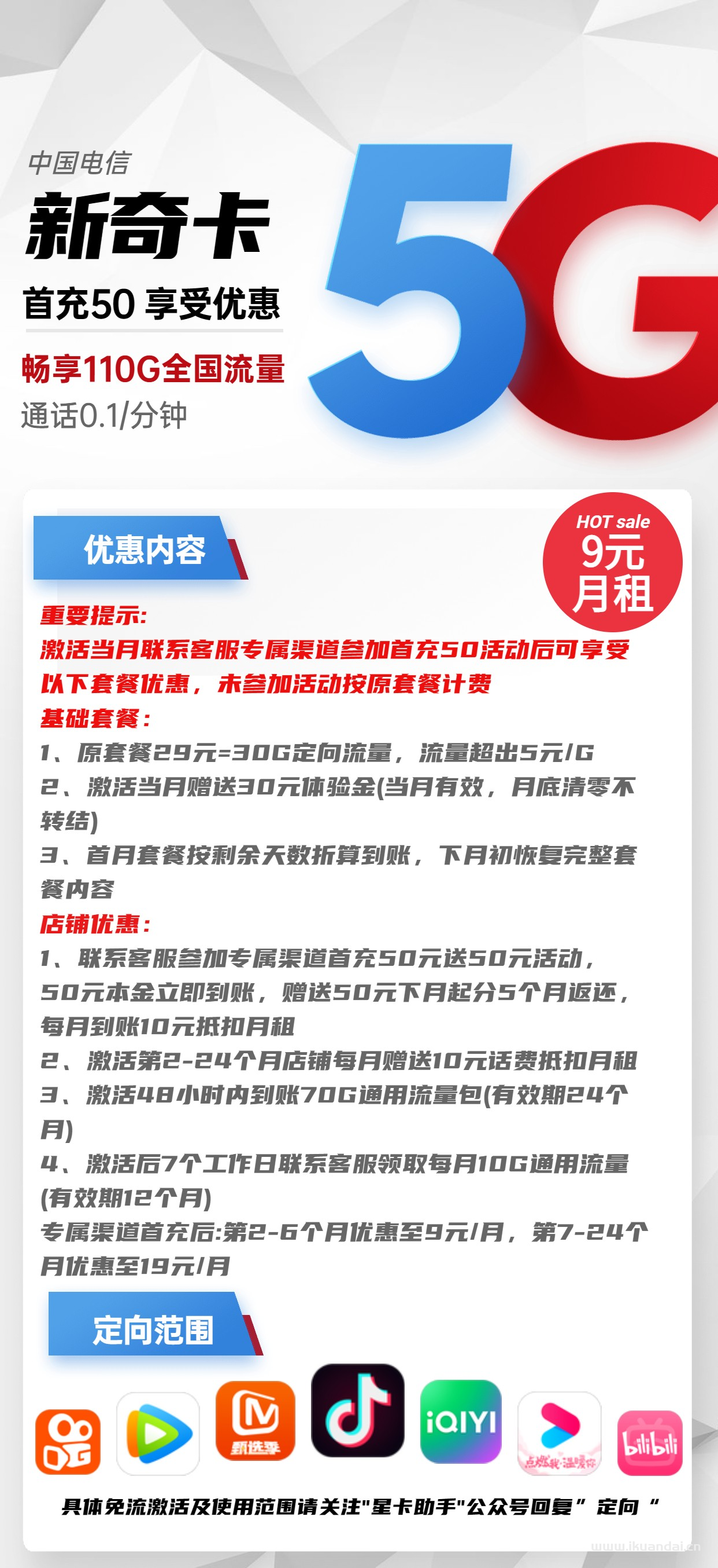 1533 | 电信新奇卡9元包80G通用+30G定向+通话0.1元/分钟（激活方法）插图2