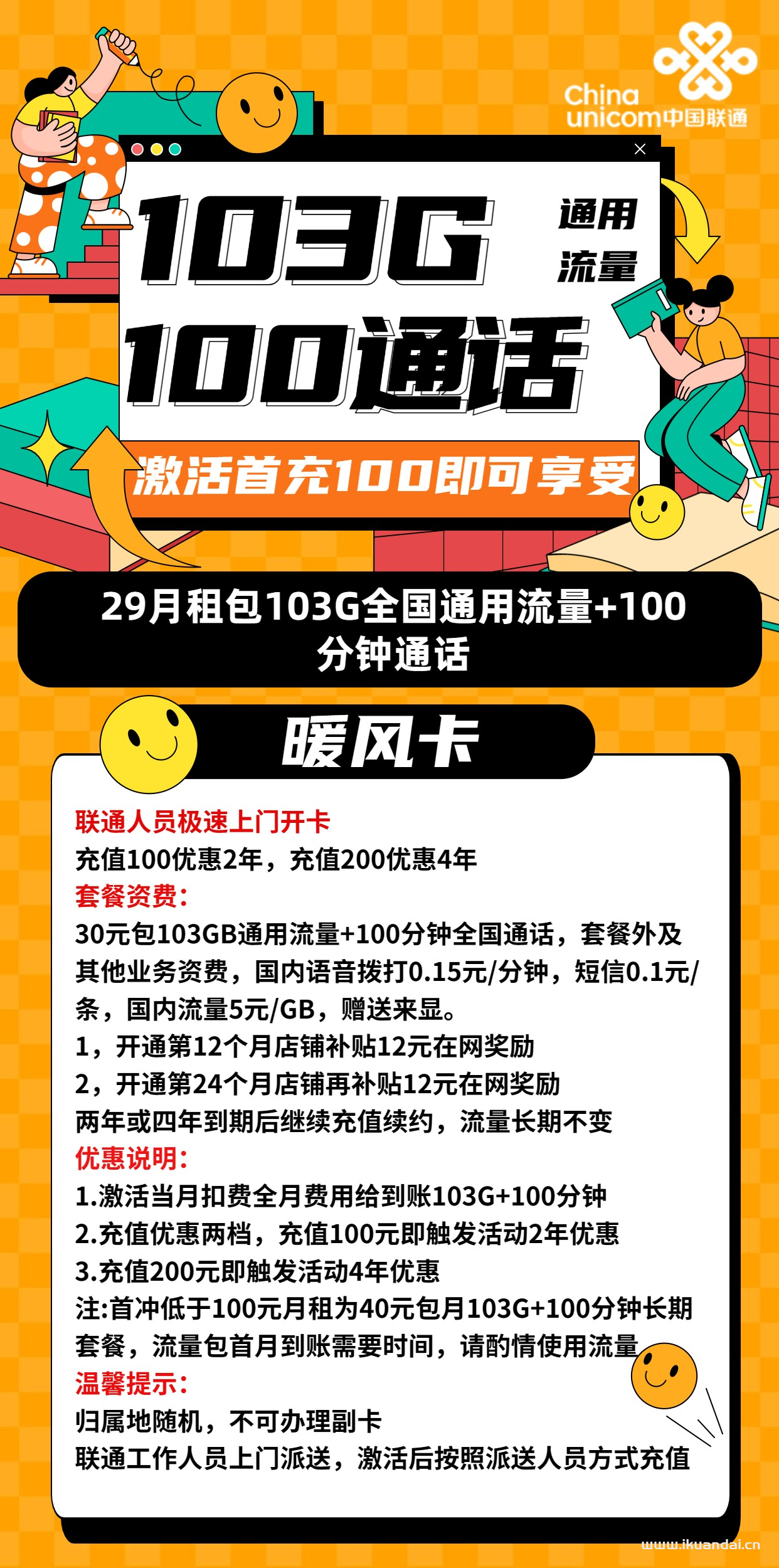 1526 | 联通暖风卡29元包103G通用+100分钟通话插图2