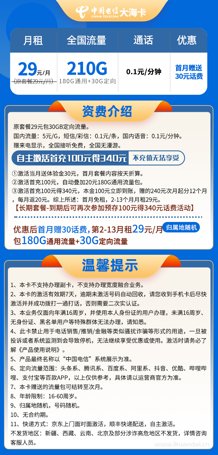 每月29元！这个电信大海卡套餐太优惠啦