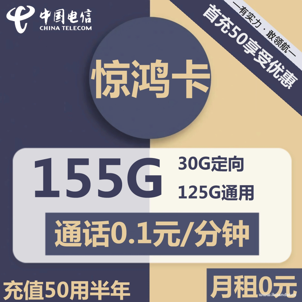 【电信惊鸿卡】0元包125G定向+通话0.1元/分钟