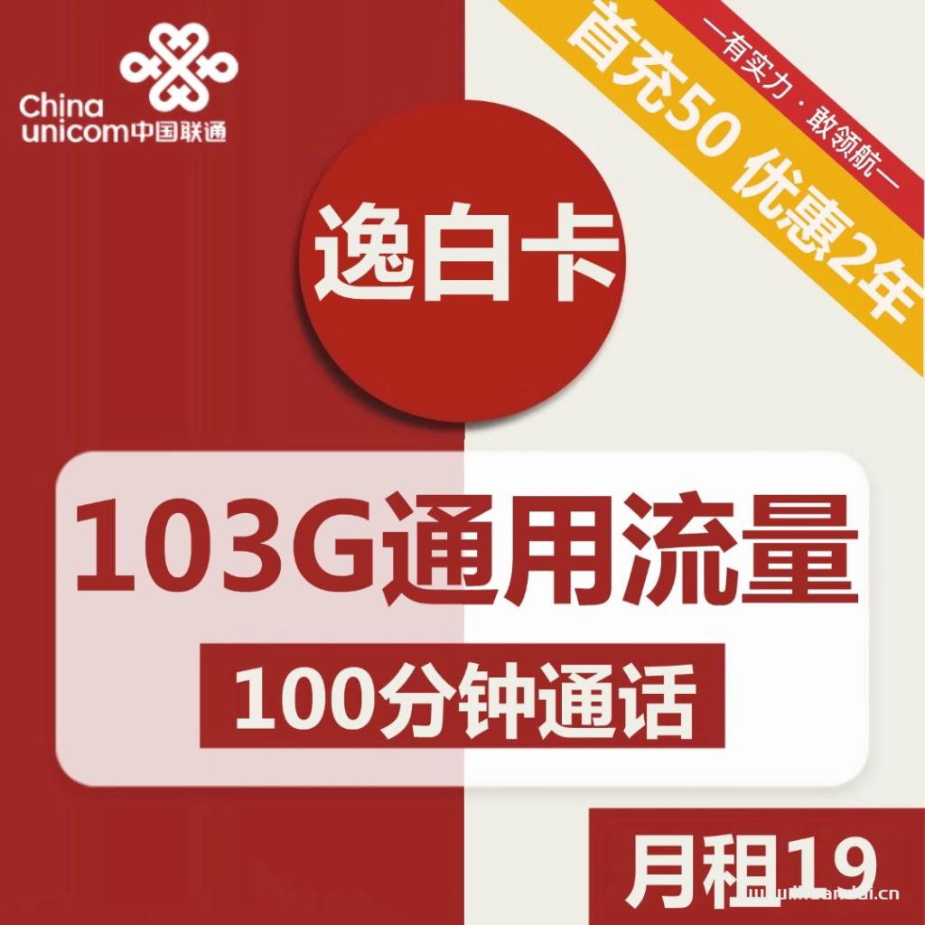 浙江联通逸白卡19元包103G通用+100分钟通话流量套餐办理插图