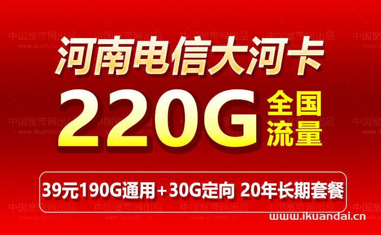 河南电信大河卡 39元220G流量套餐介绍 （20年长期套餐）插图