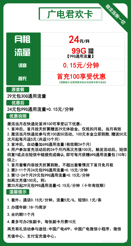 广电手机流量卡99G通用流量包月24元（可选号 本地归属号码套餐申请办理）