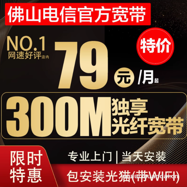 佛山电信宽带光纤宽带300M特惠免费安装办理包月新报装上门续费5G