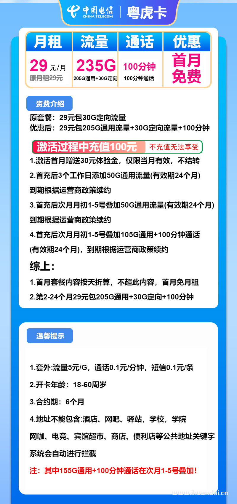 电信粤虎卡29元包205G通用+30G定向+100分钟(电信流量卡套餐推荐及办理指南)
